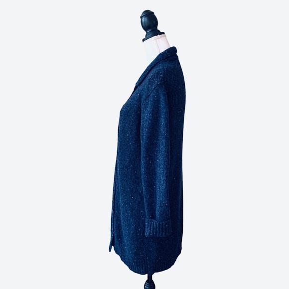 MERCER & MADISON LAMBSWOOL BLUE LONGLINE BUTTON DOWN CARDIGAN SWEATER - Picture 3 of 16